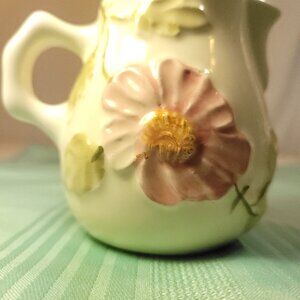 1960s Brazil Hand-Painted Floral Creamer - Embossed Pink Flower Relief 3.75"